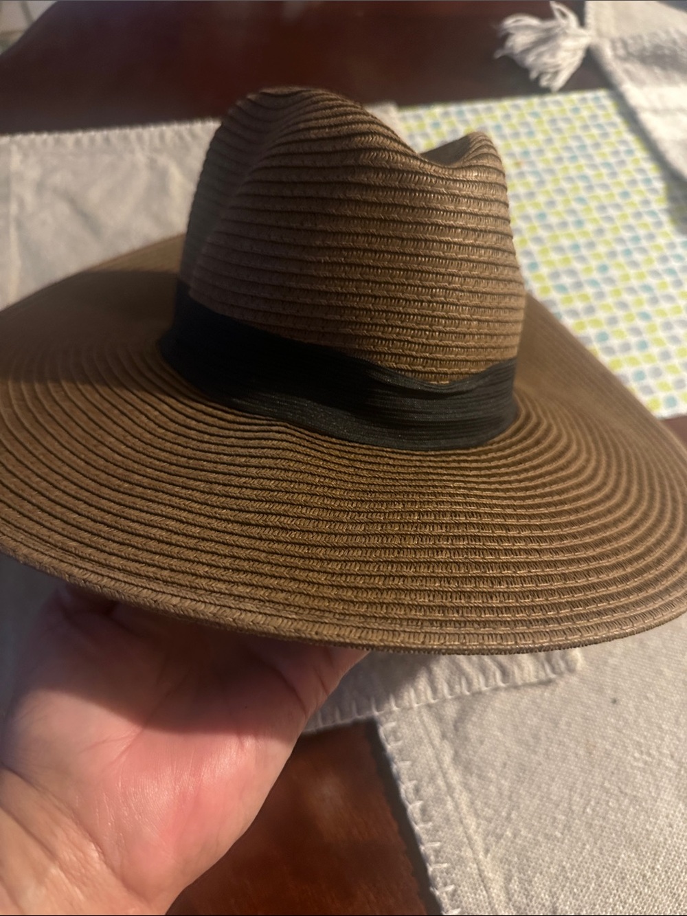 Women Brown Straw Fedora Hat with Black Band